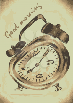 alarm clock morning. fun illustration in vintage color