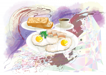 have good morning. breakfast  with eggs and coffee on abstract background
