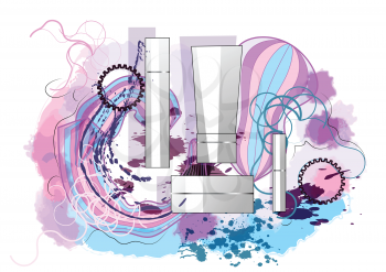 perfumes and splash on abstract background