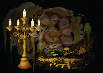 candelabrum and candles on abstract grunge background