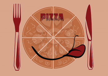 pizza menu with abstract pizza, fork and knife