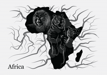 africa. white silhouette of animl on abstract map of africa