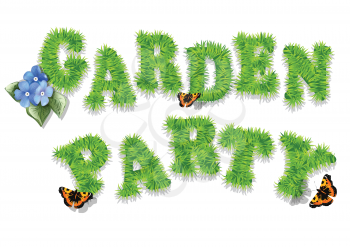 garden party invitation with grass and butterfly