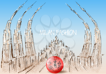 milan fashion. abstract roof of cathedral and ball with dress