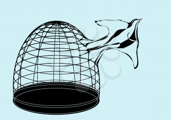 bird and cage. abstract silhouette of flying bird