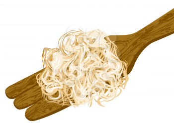 sauerkraut on wooden spoon isolated on white