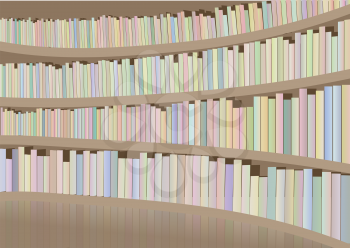 bookshelf in library with many multicolor  books
