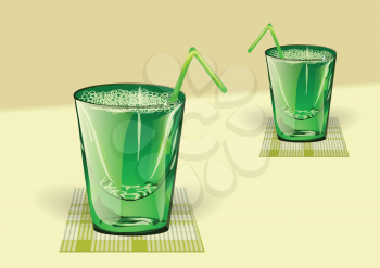 green juice. two glasses of green  juice on  table