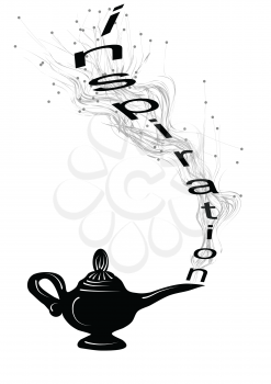 inspiration. magic lamp and text on white background