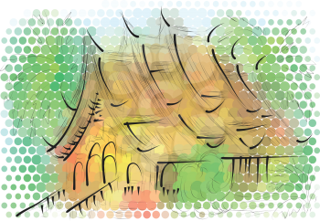 luang prabang. abstract illustration of temple on multicolor background