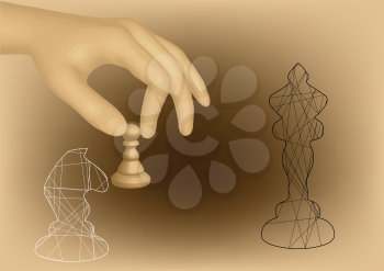 chess and hand.  hand holding chess pawn