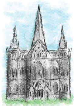 salisbury cathedral. abstract ilolustration of historical landmark