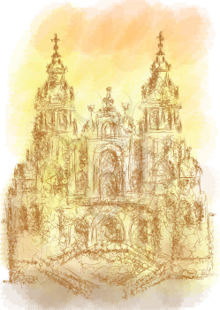 Santiago de Compostela. abstract illustration on multicolor background