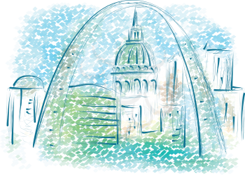 st louis. abstract illustration of city on multicolor background