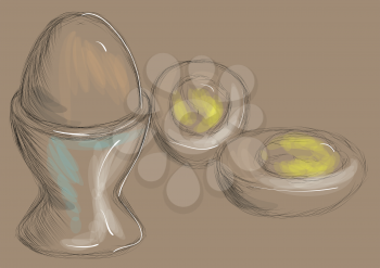 boiled egg, illustration of boiled egg brown background