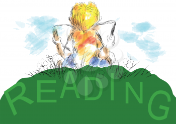 reading. boy sits 0on grass and read your favorite book