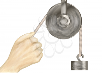pulley and hand isolated on a white background