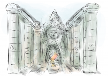 angkor thom. abstract illustration of ancient temple
