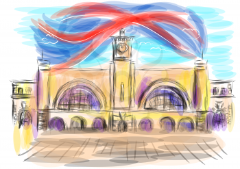 king cross station. abstract illustration on multicolor background
