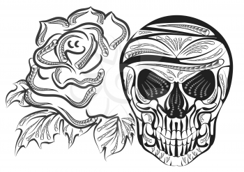 skull and rose isolated on a white background