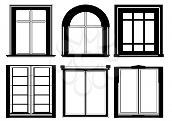 set of windows in black color isolated on white