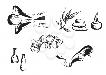 massage set. spa symbols isolated on white background