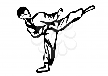 karate. Silhouette of a karateka doing standing side kick