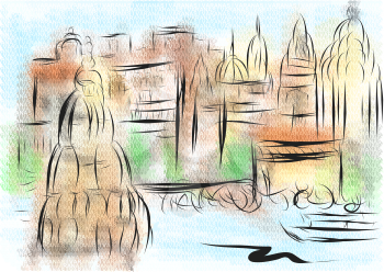 varanasi. abstract multicolor illustration of city