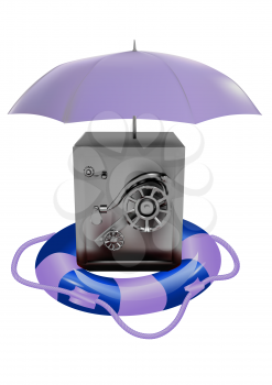 safe and umbrella isoalted on a white background
