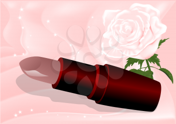 lipstick and rose on abstract background