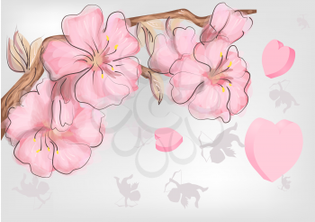 Background for Valentines Day with hearts and cupids