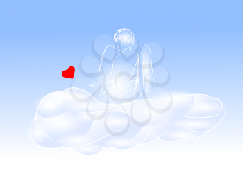 cherub with a heart in blue sky