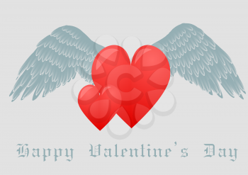 hearts and white wings on gray background