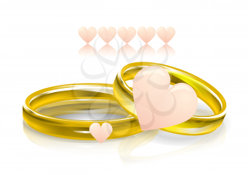 Wedding rings and pink hearts. 10 EPS