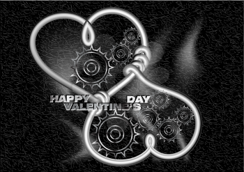 happy valentines day. two metallic hearts with gears 