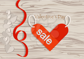valentinea sale. abstract wooden background with hearts and inscription