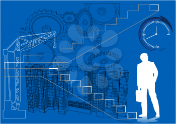 business concept. silhouette of a businessman near the stairs and clock