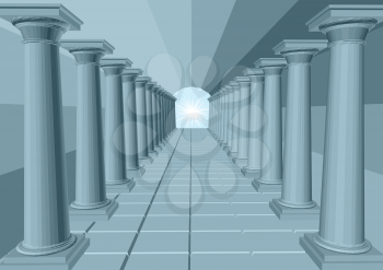 light in the end of tunnel with columns