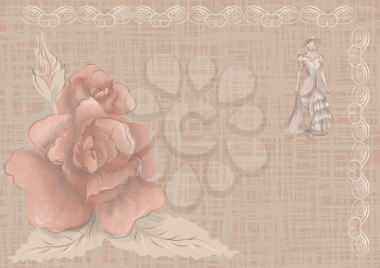 vintage background with rose and woman