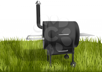 smoker barbecue and  green grass on white background