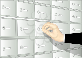 deposit boxand hand human hand opening deposit box with key