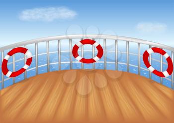 cruise ship deck and blue sea vector illustration