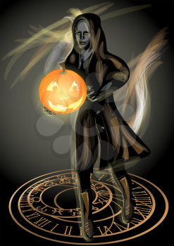 Halloween celebration. woman with a pumpkin in the hands