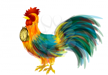 Cock and alarm clock isolated on white