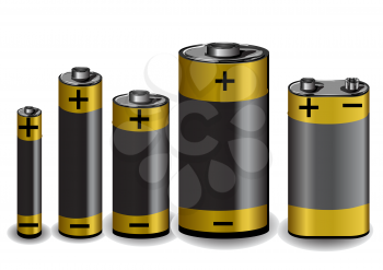 set of batteries isolated on the white background