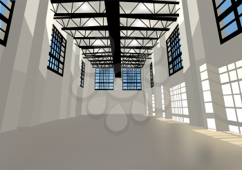 industrial warehouse with windows and LED lighting