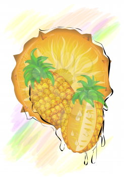abstract sliced ​​pineapple on mlticolor background