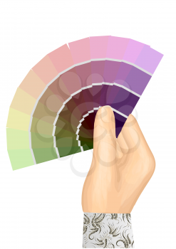 hand and color table on white background