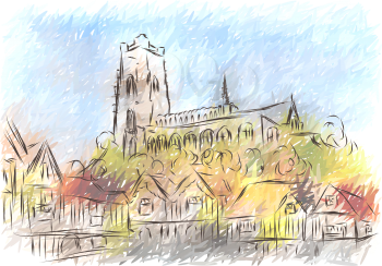 lavenham. abstract illustration of city on multicolor background