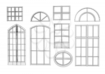 set of windows isolated on a white background